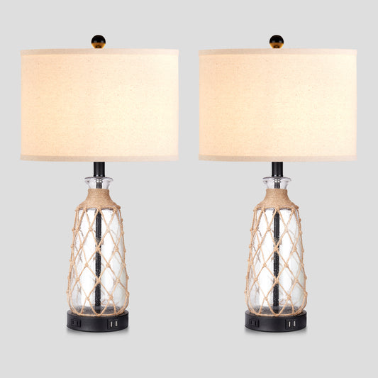 Cinkeda Twinset Creative Rattan Glass Base Table Lamp