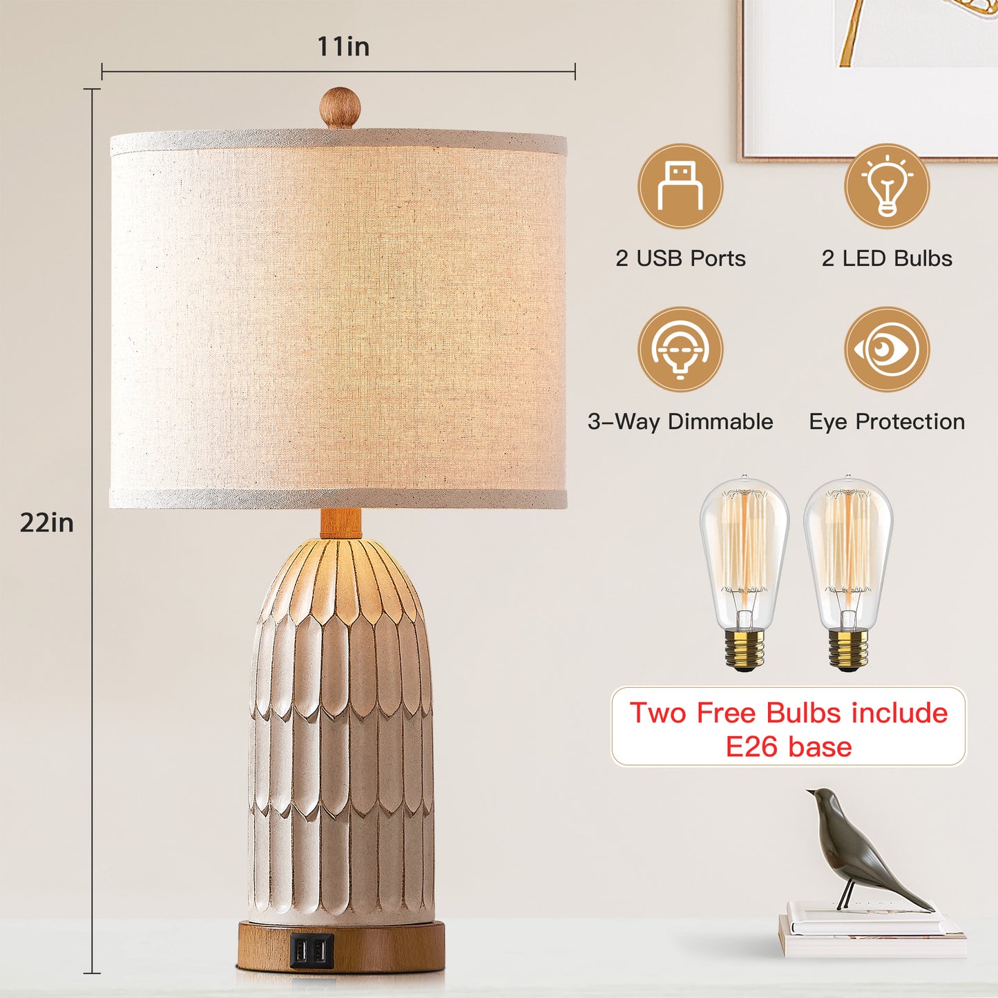 Cinkeda Resin Church Dome Style Table Lamp + USB Charging Ports + Touch Switch