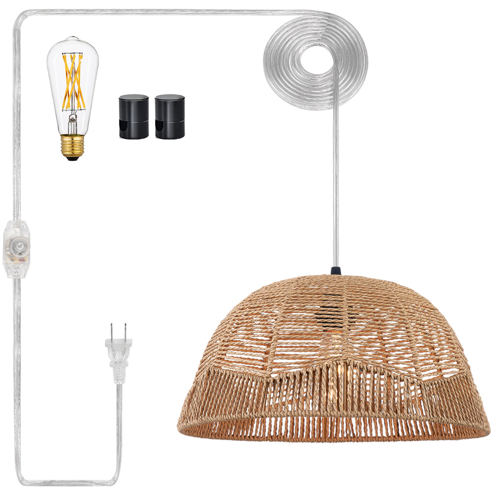 Rattan Pendant Lamp with Adjustable Height & Brightness Dimming Switch