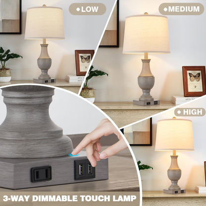 Cinkeda Gray Twinset Carved Resin Table Lamps - Imitation Carved Marble Style