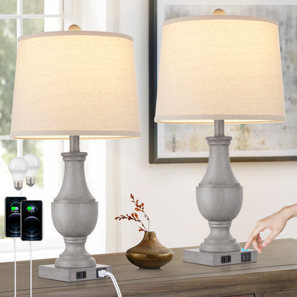 Cinkeda Gray Twinset Carved Resin Table Lamps - Imitation Carved Marble Style