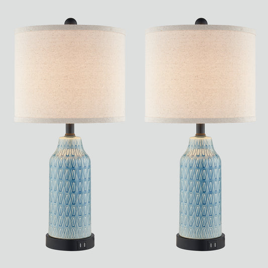 Cinkeda Twinset Blue Glossy Ceramic Table Lamps