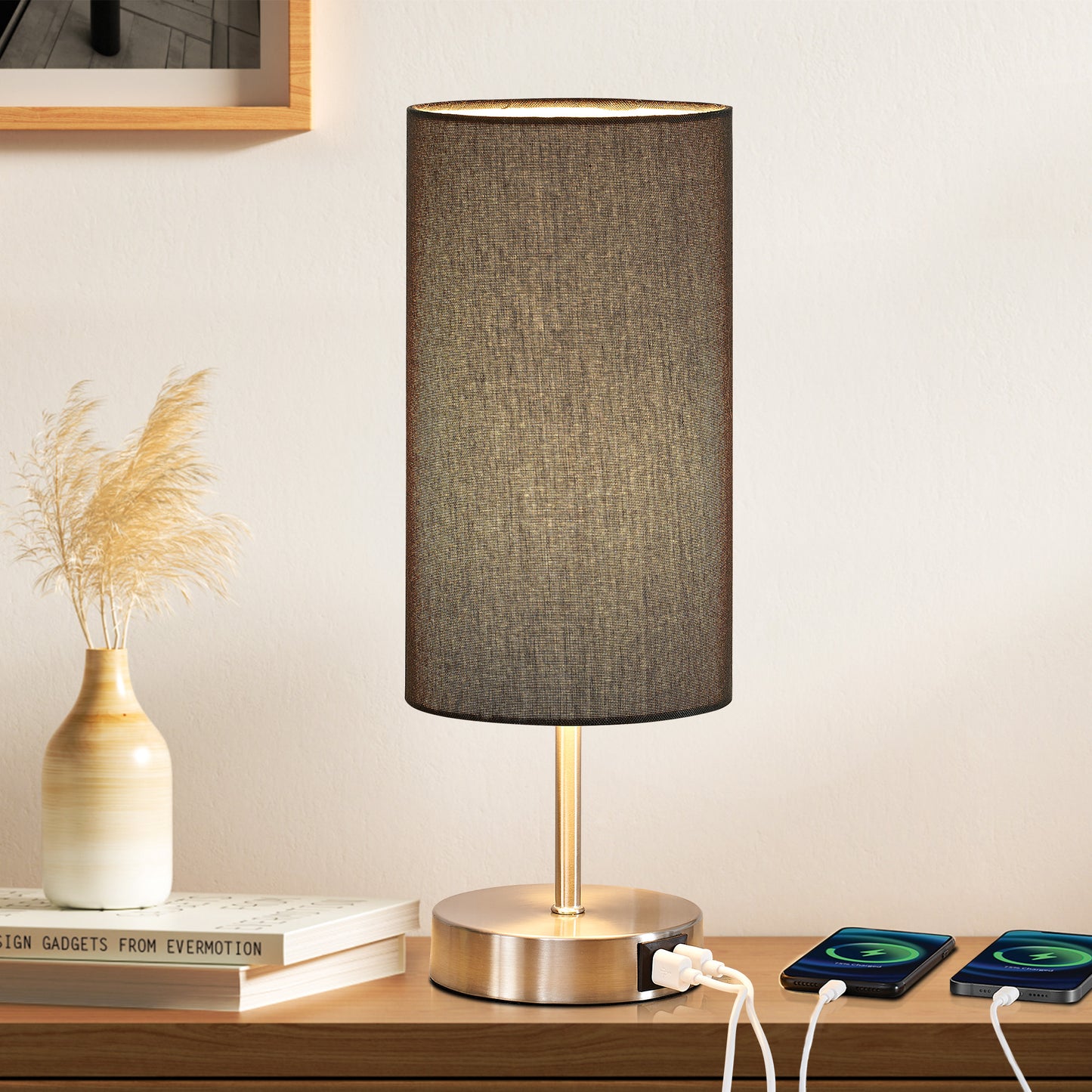 Touch-Sensitive Table Lamp Elegance, Convenience & Dual USB Charging Ports & Touch-sensitive Dimming Switch