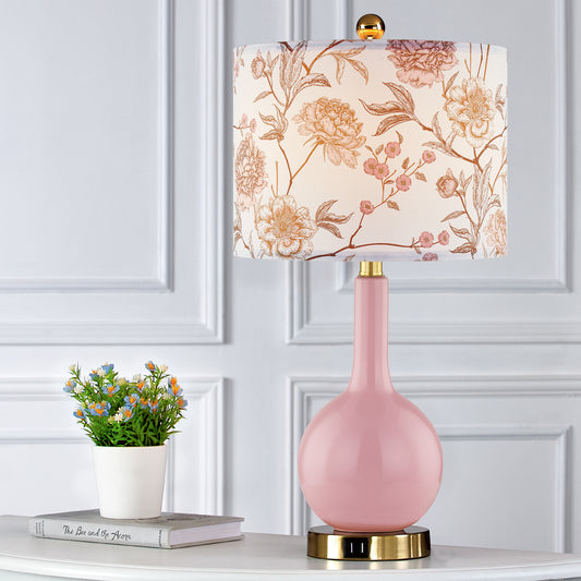 Pink Ceramic Table Lamps with USB Charging & 3-level Dimming & Touch-sensitive Switch