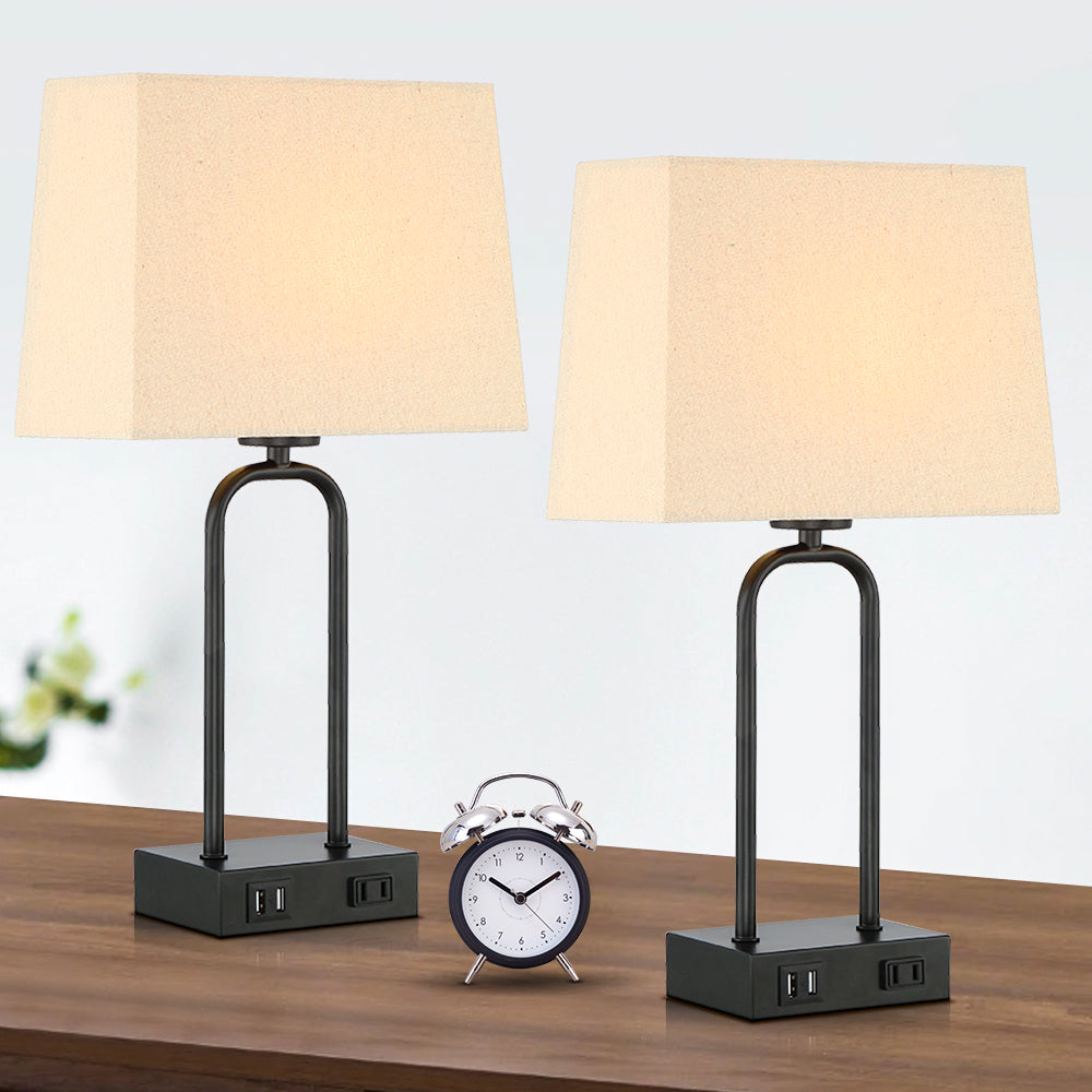 Twinset Modern Table Lamps with Dual USB Charging Ports & Type-A Socket & 3-Level Touch Dimming