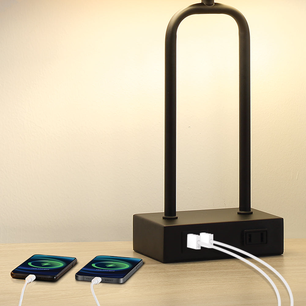 Twinset Modern Table Lamps with Dual USB Charging Ports & Type-A Socket & 3-Level Touch Dimming