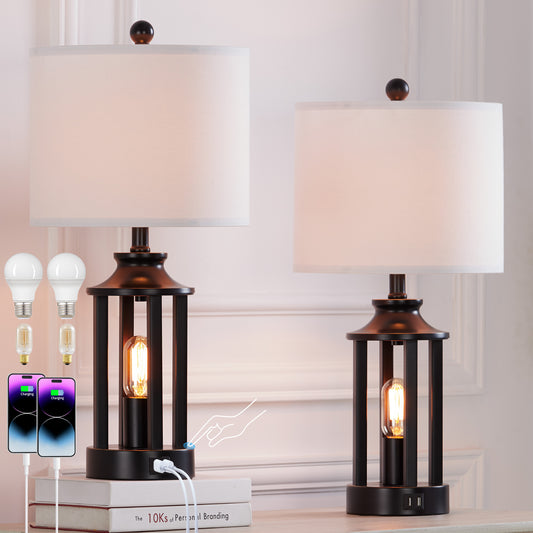 Twinset Table Lamps with Nightlight and Touch-Sensitive Dimming Control