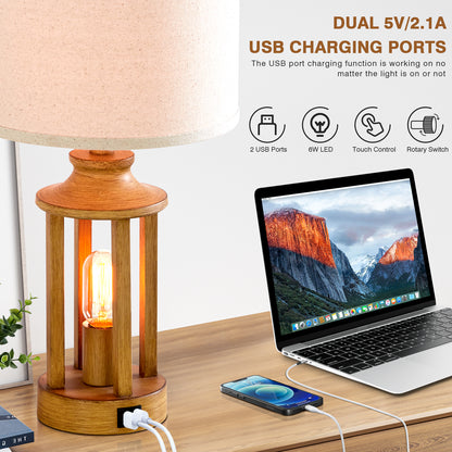 Twinset Treeshape Versatile Table Lamp with Special Nightlight & Dual USB Charging Ports & 3-level Dimming Switch