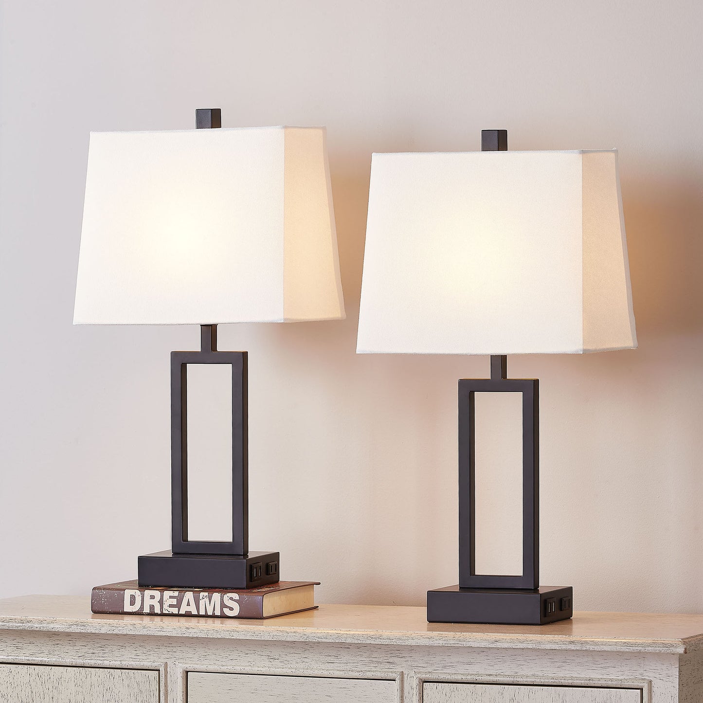 Twinset Table Lamps with Touch-sensitive Switch & Pair of USB Ports & Type-A Socket