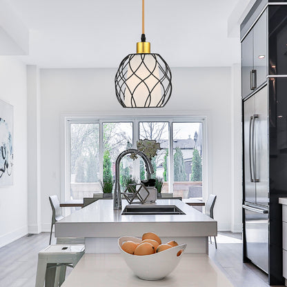 Pendant Light with Black Dome Cage Frame & Adjustable Power Cord