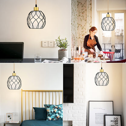 Pendant Light with Black Dome Cage Frame & Adjustable Power Cord