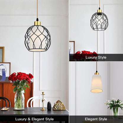 Pendant Light with Black Dome Cage Frame & Adjustable Power Cord