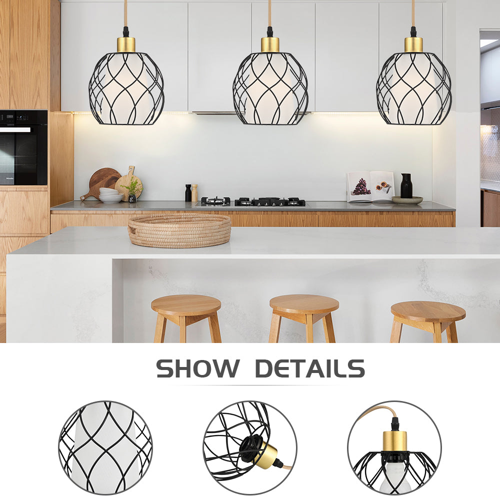 Pendant Light with Black Dome Cage Frame & Adjustable Power Cord