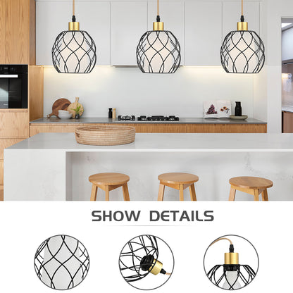 Pendant Light with Black Dome Cage Frame & Adjustable Power Cord