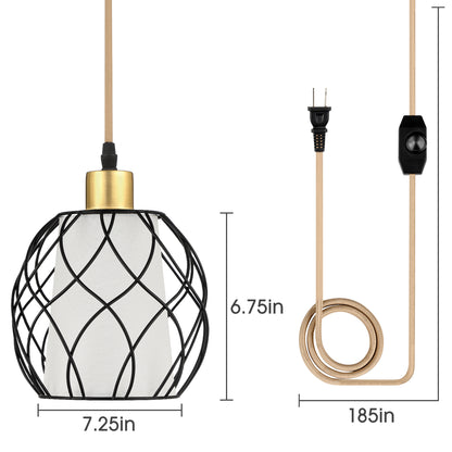 Pendant Light with Black Dome Cage Frame & Adjustable Power Cord