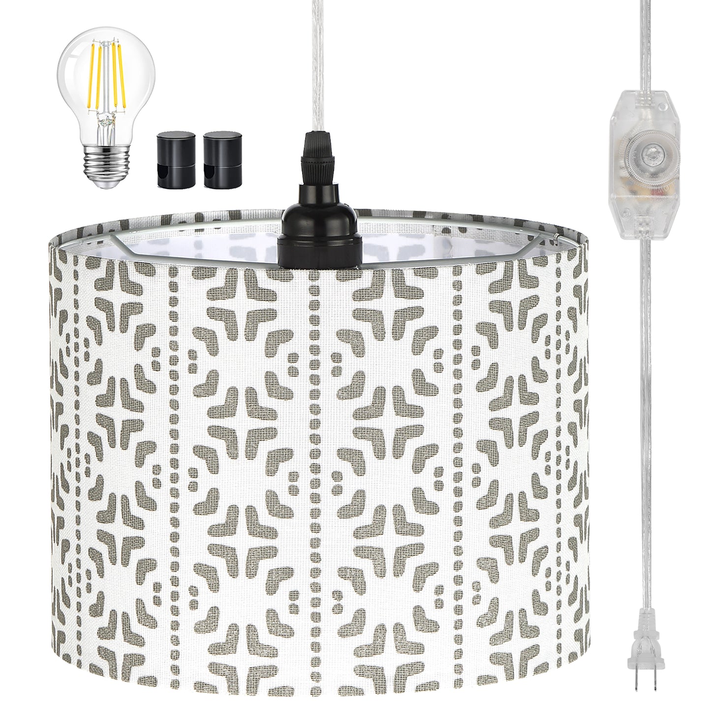 Drum-Shaped Pendant Light with Adjustable Length, Multi-Directional Illumination, and Dimming