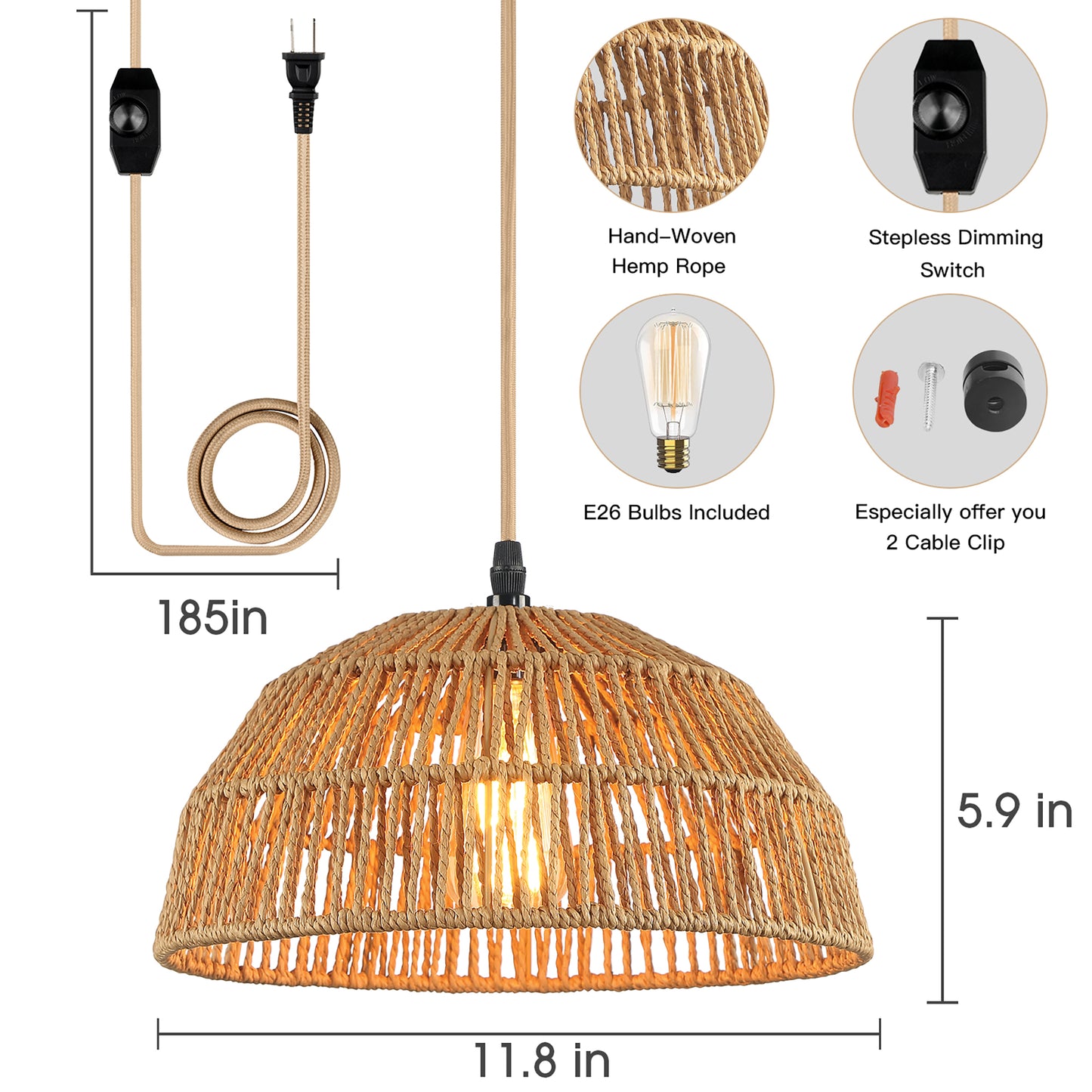 Pendant Lights Twinset with Natural Hand-woven Rattan Dome