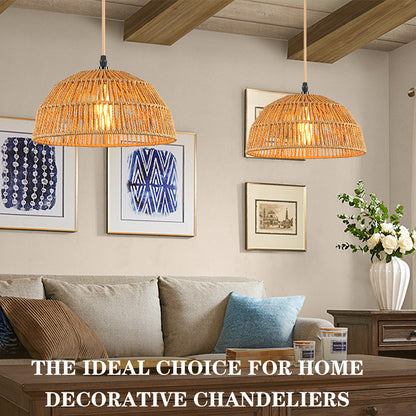 Pendant Lights Twinset with Natural Hand-woven Rattan Dome