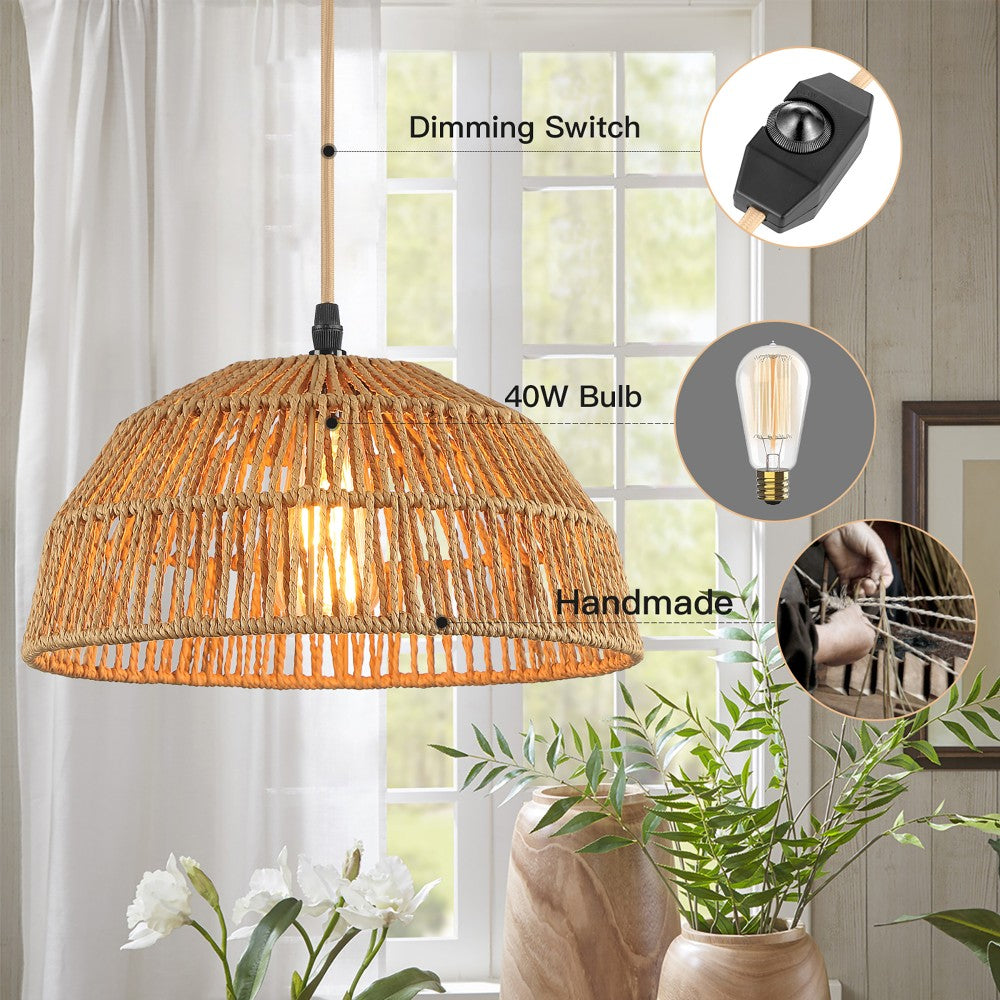 Pendant Lights Twinset with Natural Hand-woven Rattan Dome