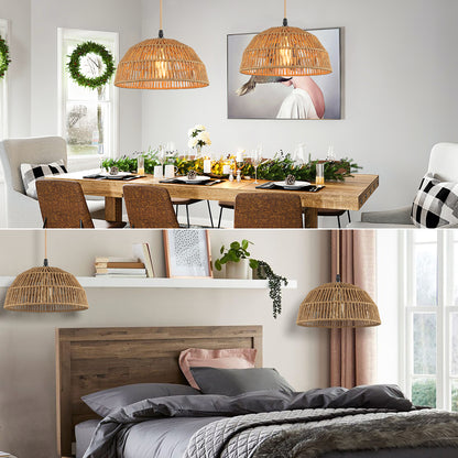 Pendant Lights Twinset with Natural Hand-woven Rattan Dome