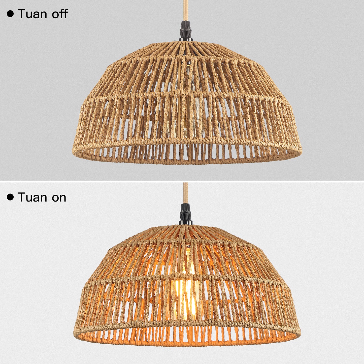 Pendant Lights Twinset with Natural Hand-woven Rattan Dome