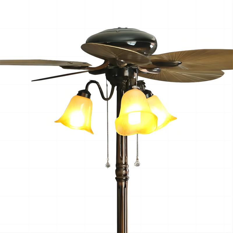 Chinese Style Waterproof Courtyard Stand Fan Outdoor Fan with Light and Pull Chain Control