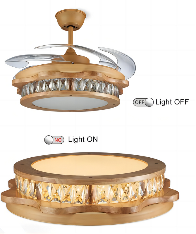 Modern Design Home Hotel Decorative Crystal Ceiling Light Fan Luxury Retractable Remote Control Chandelier Led Ceiling Fans