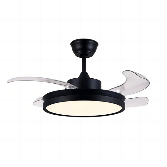 Modern Retractable Hidden Blades Remote Control Invisible Led Ceiling Fan with Chandelier Light