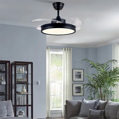 Modern Retractable Hidden Blades Remote Control Invisible Led Ceiling Fan with Chandelier Light