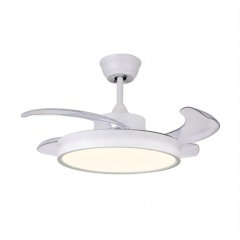 Modern Retractable Hidden Blades Remote Control Invisible Led Ceiling Fan with Chandelier Light