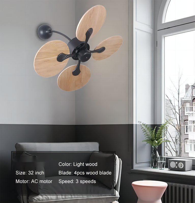 Wall Fans Wood Blades Wall Mounted Modern Wall Fan with Remote Control